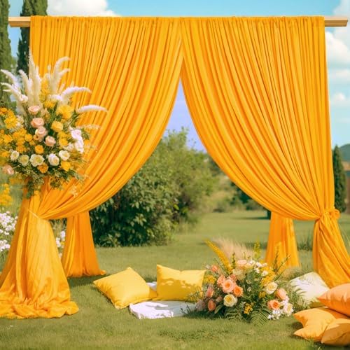 4 Panels Marigold Backdrop Curtain for Parties Wrinkle Free Photo Curtains Backdrop Drapes Fabric Decoration for Wedding Birthday Party Baby Shower 20ft(W) x 10ft(H)