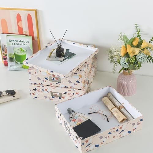 Soul & Lane - Cardboard Storage Boxes with Lids, Set of 3, Terrazzo