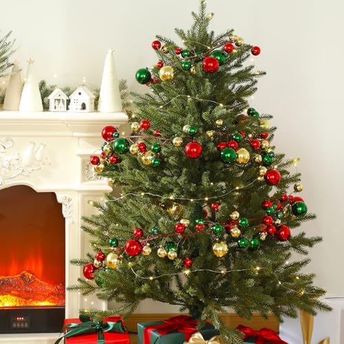 2 Pcs 6 ft Christmas Ball Ornament Garland, Red, Green, Gold