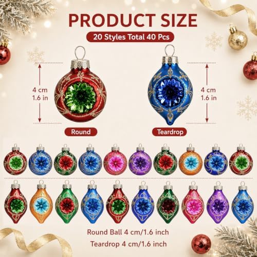 40Pcs Vintage Glass Christmas Ornaments Bulk Mini Reflector Ball
