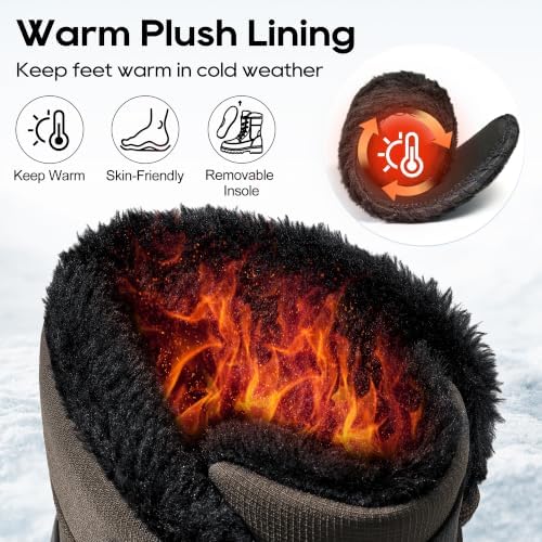 HARENCE Winter Snow Boots for Men: Comfortable Warm Fur Lined Boot Non Slip Waterproof Mid Calf Booties for Outdoor Hiking