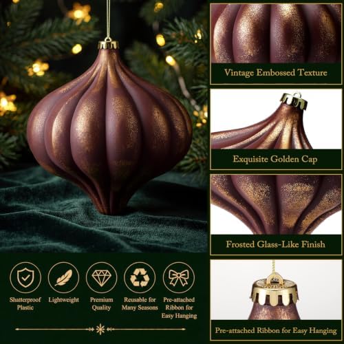 Seenelling 4Pcs Big 8'' Christmas Ball Ornaments Xmas Tree Decor, Burgundy
