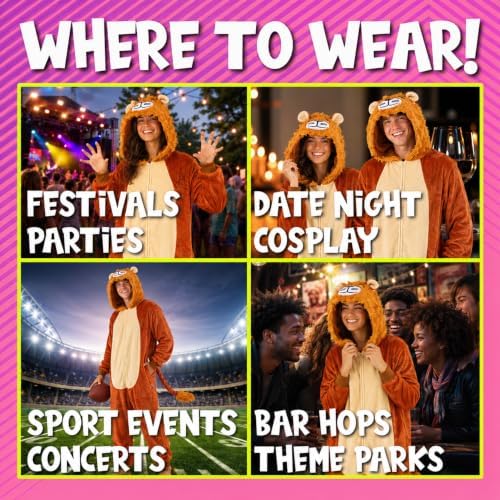 Funziez! Slim Fit Adult Onesie - Animal Costume - Plush Unisex Halloween One Piece Cosplay Suit for Women and Men