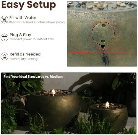 Tankana Garden Water Fountain Outdoor Large Round Bubbler Water Feature Indoor with Lights & Pump for Patio Pool Pond Yard Home Decor Gold, 25 "L X 25" W X 17.5" H