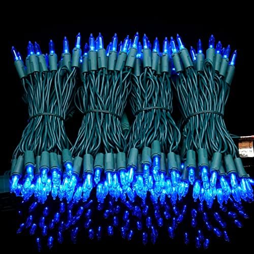 YULETIME 200 Blue LED Christmas Lights, 66 ft Green Wire UL String Light