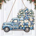 Christmas Decorations Blue Truck Winter Gnomes Hanging Wooden Sign