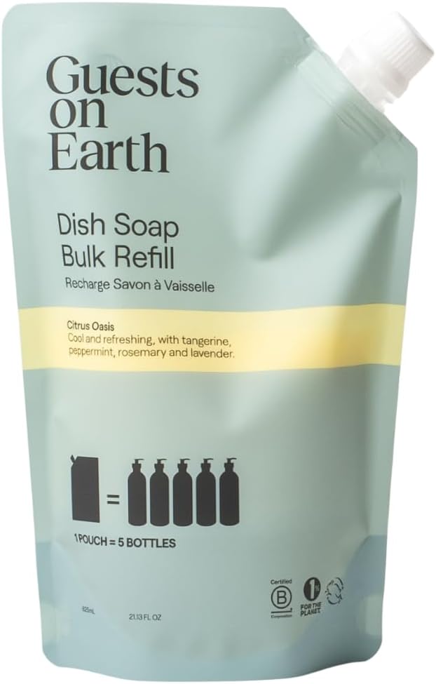 Dish Soap Bulk Refill Concentrate, Citrus Oasis Scent, Plant Based Dish Soap, Makes 5 Bottles, Grease Fighting Dishwashing Liquid with Essential Oils