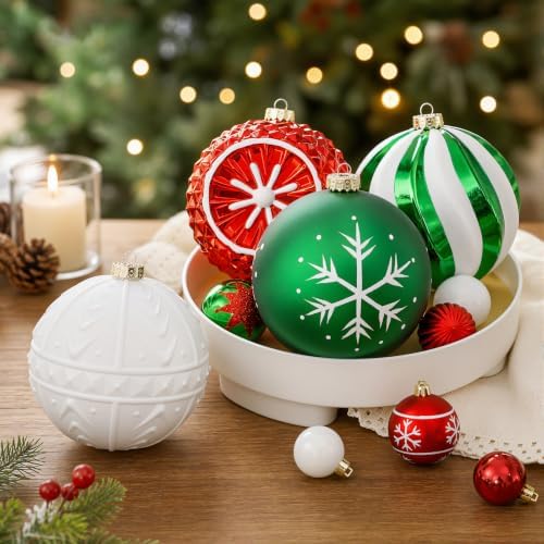 SHareconn 4ct 6 Inch Large Christmas Tree Balls Ornaments, Red&Green White