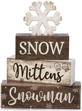 Moucuny 4 Pcs Wooden Snowman Block Signs Farmhouse Table Decoration