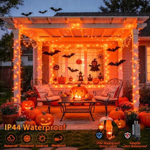 JMEXSUSS 168Ft 600 LED Halloween Lights Outdoor Orange String Lights Plug
