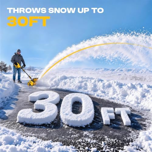 Brushless 40V Cordless Snow Shovel, 17" Electric Snow Blower with 2×4.0Ah Batteries & Fast Charger, 30FT Throw Distance for Driveway, Deck, Patio & Walkway，Yellow