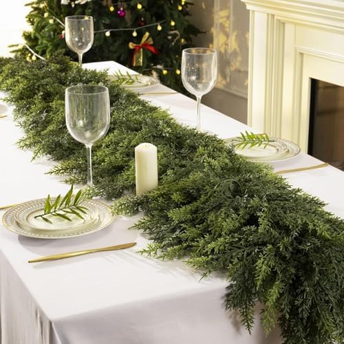 16Ft Christmas Garland,Real Touch Cedar Garland,Realistic Faux Pine Garland