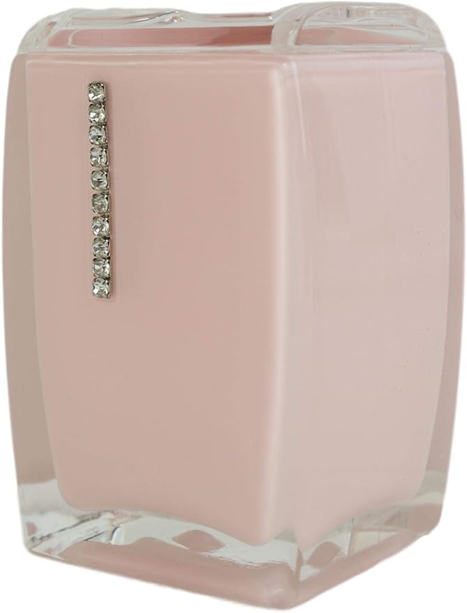 Classy Fashion Modern Chic Austrian Crystals Bathroom Gift Set 6 Piece Accessories Toothbrush Toothpaste Make Up Cosmetic Tools Holders Soap Dish and Pump Dispenser Toilet Brush & Base (Sexy Pink)