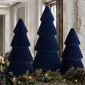 Christmas Decorations - Set of 3 Velvet Ceramic Christmas Trees(Blue)