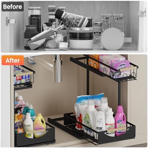 Under Sink Organizer and Storage for Bathroom and Kitchen - 2 Pack 2 Tier