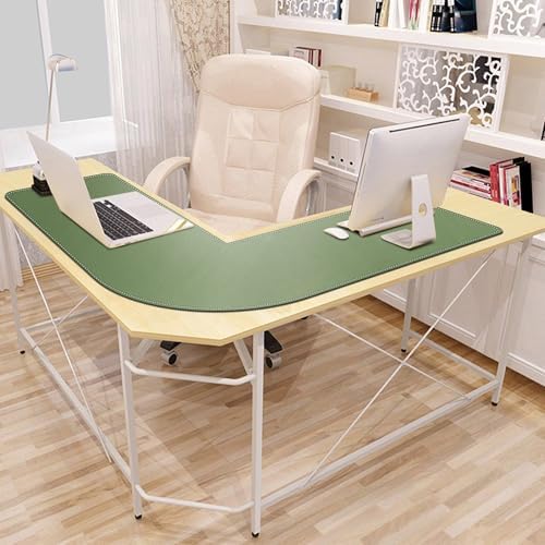 Mydours L-Shape Desk Mat, 46" x 46" x 16" Large PU Leather Corner Mat,Green