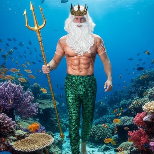 Cutecrop 4 Pcs Halloween Poseidon Merman Costume for Men
