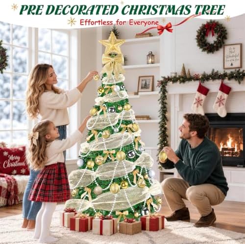 FUSPWEAO 6FT Pre-Lit Pop Up Christmas Tree with Lights for Holiday Decor