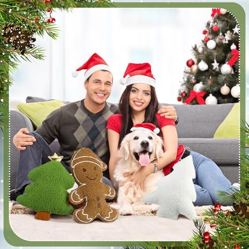 Konohan 3 Pcs Christmas Gingerbread Pillows Green Vintage Tree Man Plush