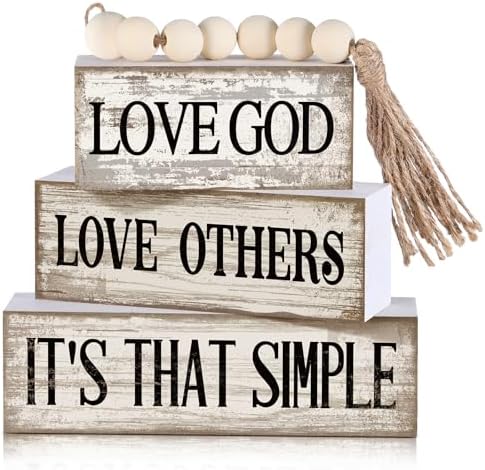 Moucuny 4 Pcs Christian Wooden Block Signs Farmhouse Tiered Tray Decor