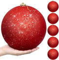 Zubebe 6 Pcs 8" Jumbo Christmas Ball Ornaments Lawn,Red Glitter