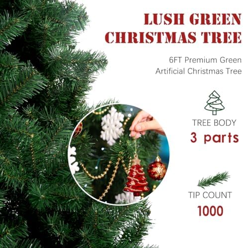 6FT Green Christmas Tree Large Spruce 1000 PVC Branch Metal Stand