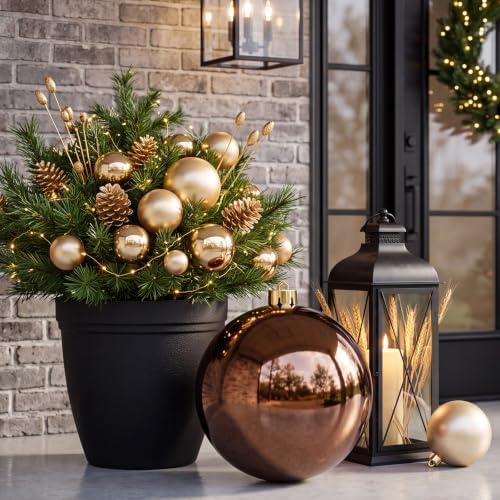 Threan 8 Inch Large Chocolate Brown Shiny Christmas Ball Ornaments