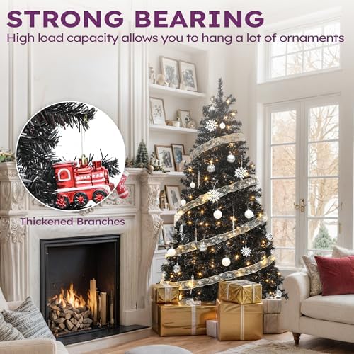 YITAHOME 7.5ft Prelit Black Halloween Artificial Christmas Tree w/Remote