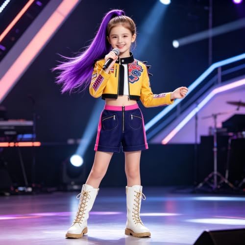 Girls Pop Star Heroine Costume Kids Halloween Fantasy Stage Cosplay