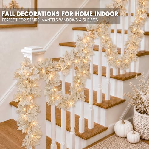 Fall Decor 2 Pack Lighted Fall Garland with Lights Battery Operated (White)