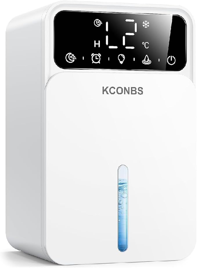 Dehumidifier for Home, 60 OZ Capacity, Auto Shut-Off for Medium Rooms up to 500 Sq.Ft, Portable Quiet for Bedroom Bathroom Basement, 24H Timer & 7 Color Lights (White)
