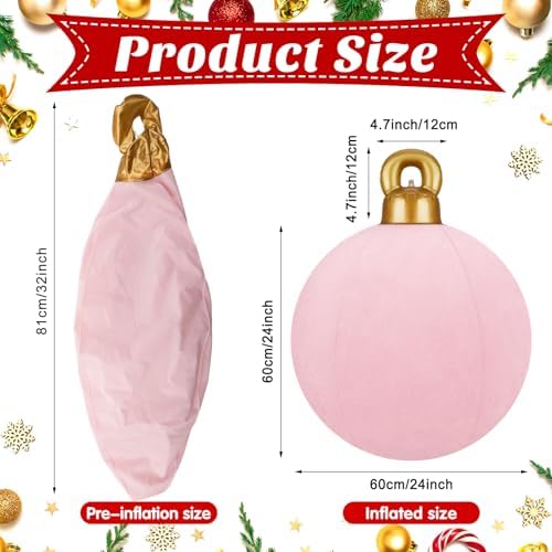 Jetec 3 Pcs 32 Inch Giant Velvet Pink Christmas Inflatable Balls