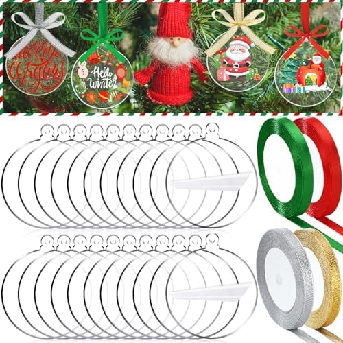 Sumind 30 Pcs 4 Inch Blank Acrylic Christmas Ornaments, Transparent