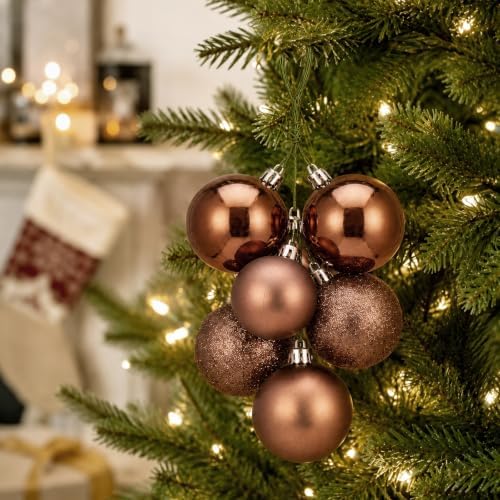 Roowest 4 Sets Large Brown Glitter Christmas Ball Clusters Ornaments Decor