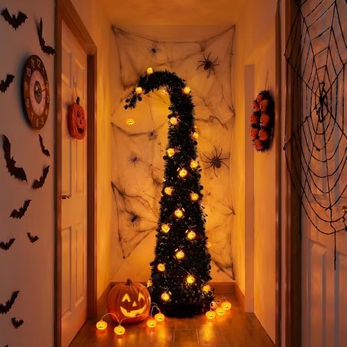 Brizled Prelit Black Halloween Tree, 5 ft Fall Tree with LED Pumpkin Lights