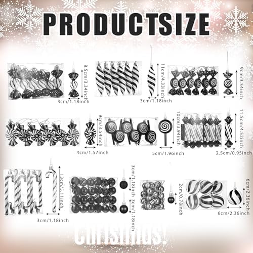 96 Pcs Christmas Tree Ornaments Black White Candy Ball Ornament