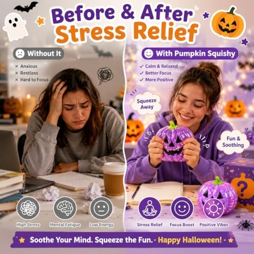 Halloween Pumpkin Squishy Mystery Box Surprise Squishy with Hidden Rare Glitter Edition, Soft Slow-Rising Sensory Fidget for Adults, Fun Collectible Gift for Fall & Halloween，5 ＰＣＳ
