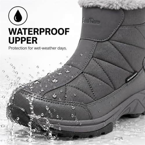 SILENTCARE Men's Waterproof Winter Snow Boots: Warm Fur Lined, Side Zipper