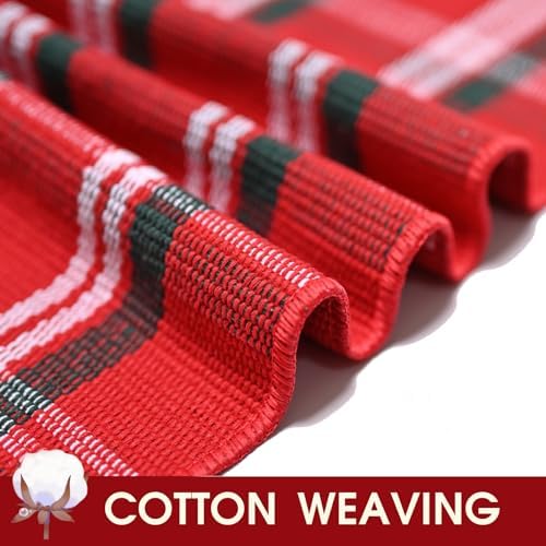 Christmas Red Green White Plaid Rug, 28" x 43" Cotton Hand-Woven Buffalo Check Layered Door Mat for Front Porch, Entryway, Outdoor Holiday Decor, Washable Farmhouse Rug for Home, Patio, Kitchen