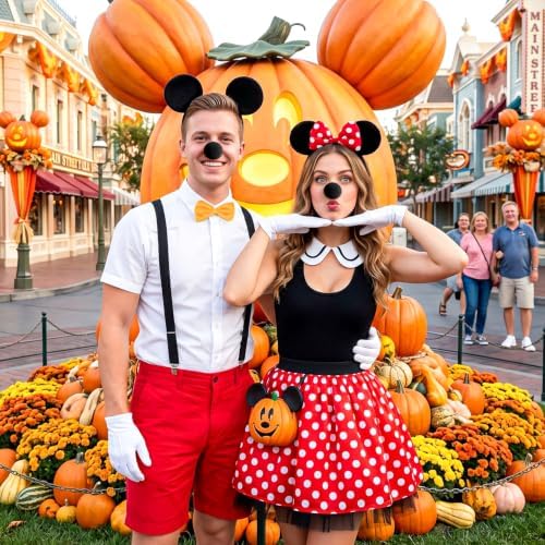 Humairc Mouse Costume, Mouse Tutu Skirt Headband with Mouse Ears Suspenders Gloves Nose Bow Tie for Women Men, Halloween Theme Party Cosplay Carnival Outfit