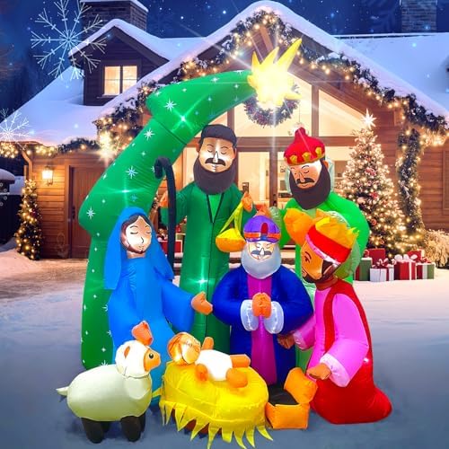 EAONE 7FT Christmas Inflatable Nativity Scene Outdoor Decorations, Christmas Blow Ups Yard Decorations Nativity Sets with 1.5 Meter String Lights for Garden Lawn Xmas Holiday Decor