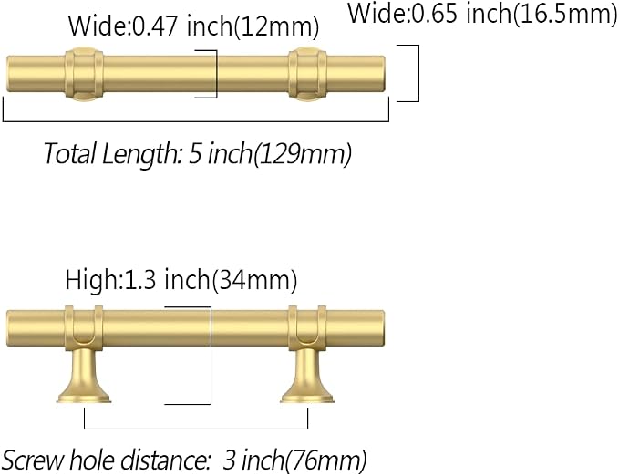 Asidrama 10 Pack 3 Inch(76mm) Brushed Gold Kitchen Cabinet Handles, Cabinet Pulls Kitchen Cabinet Hardware Cupboard Handles Drawer Pulls