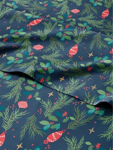 Christmas Sheet Set, Christmas Garland, Holiday Xmas Bedding Set - Queen