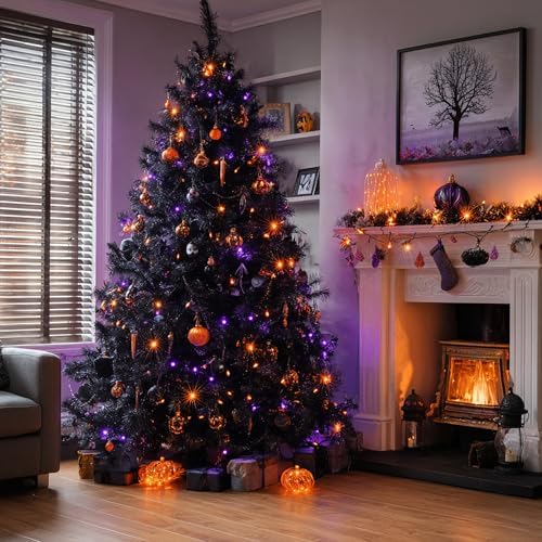 Dazzle Bright Outdoor Halloween String Lights, 1000 LED 328 FT Plug in Fairy Light with Remote Control 8 Modes & Timer, Waterproof Decoration for Home Garden Yard Wedding, Purple and Orange