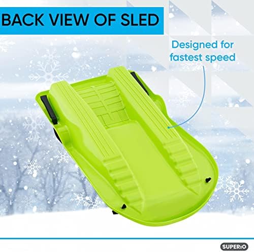 Superio Downhill Snow Sled with Brake Handles for Kids and Adults, 35”, with Pull Rope, Green.