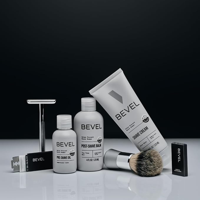 Bevel Shaving Kit for Men, Includes Safety Razor with 40 Replacement Blades, Luxury Shaving Brush, Pre Shave Oil, Shave Cream and Balm (Packaging May Vary)