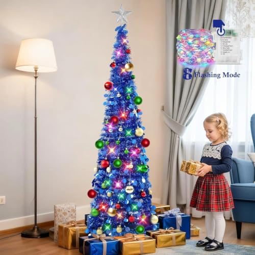N&T NIETING Pop Up Christmas Tree with Lights & Ornaments, 5FT, Royal Blue