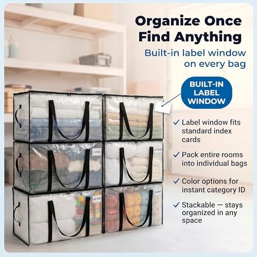 ClearSpace Heavy Duty Moving Bags or Storage Bins with Lids, Clear, 12 Pack