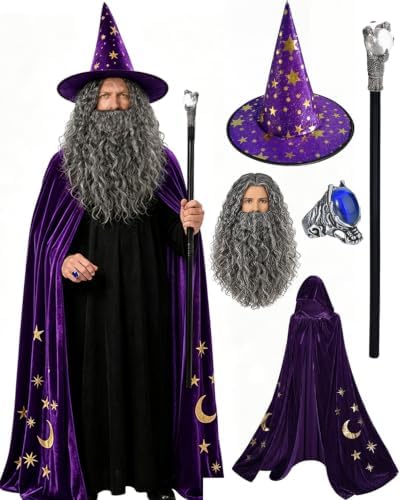 Wizard Costume Men, Halloween Costume Accessories Set, One Size Fits All