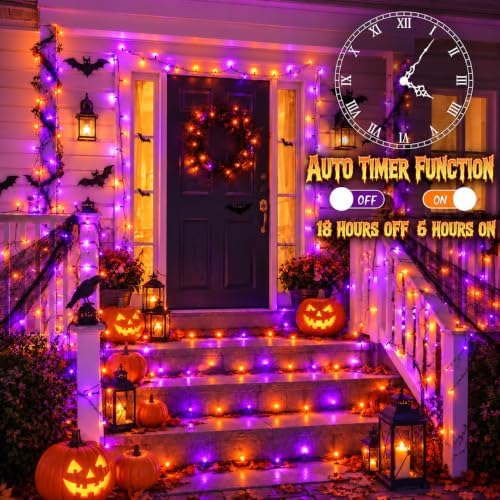 2 Pack 200 LED Battery Operated Halloween Lights, String Lights Green Wire